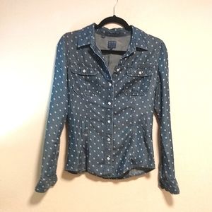 Guess The Natalie Shirt size xs denim polka dot long sleeve button up shirt